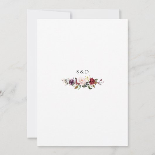 Invitation Charm QR Code Aquarelle Fleurs Antlers Mariage (Dos)