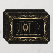 Invitation Charm Roaring 20s Gold Art Déco Soyez mon Groomsma (Devant / Derrière)
