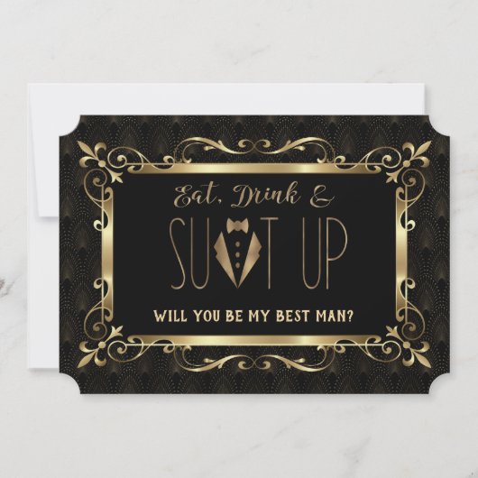 Invitation Charm Roaring 20s Gold Art Deco Soyez mon meilleur (Devant)