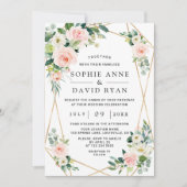 Invitation Charm Rose Blush Fleurs Blanches Mariage Or (Devant)