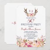 Invitation Charm Rose Blush Floral Antlers 50e anniversaire (Devant / Derrière)