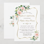 Invitation Charm Rose Blush ivoire Floral Or Frame Sweet 16 (Devant / Derrière)