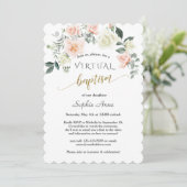 Invitation Charm rose Fleurs blanches Or Baptême virtuel (Debout devant)