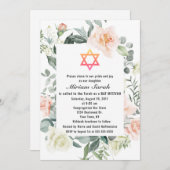 Invitation Charm rose Fleurs blanches Star of David Bat mitzv (Devant / Derrière)