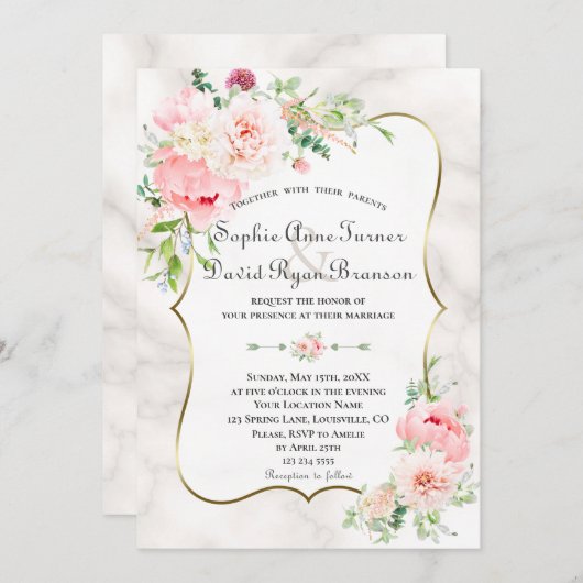 Invitation Charm Spring Jardin Fleurs Mariage en fleurs (Devant / Derrière)