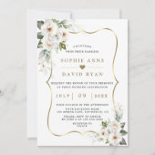 Invitation Charm White Flowers Rose Gold Mariage (Devant)