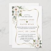 Invitation Charm White Flowers Rose Gold Mariage (Devant / Derrière)