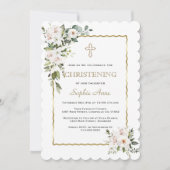 Invitation Charm White Lilies Rose Gold Girl Christening (Devant)