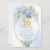 Invitation Charmant 70e anniversaire Bleu Hydrangea Eucalyptu (Devant)