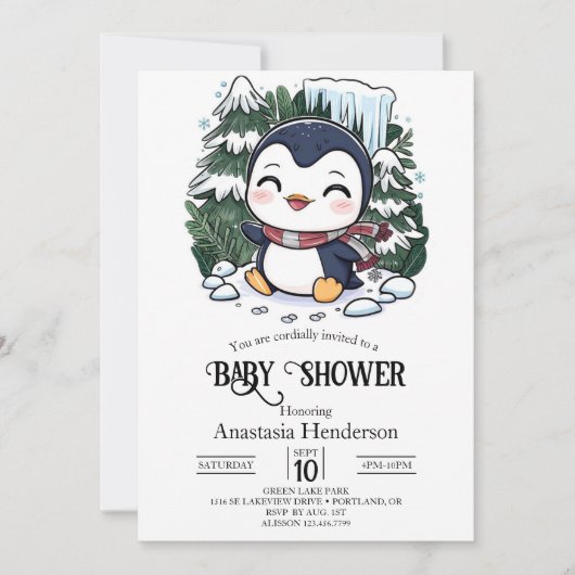 Invitation Charmant Baby shower de pingouin coloré (Devant)
