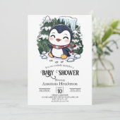 Invitation Charmant Baby shower de pingouin coloré (Debout devant)