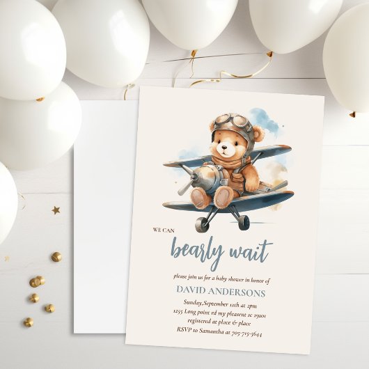 Invitation Charmant Baby shower Garçon Bleu Teddy