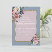 Invitation Charmant bleu bleu foncé Rose floral Mariage or (Debout devant)