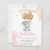 Invitation Charmant BUDGET Rose Eléphant Premier anniversaire (Devant)