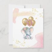 Invitation Charmant BUDGET Rose Eléphant Premier anniversaire (Dos)