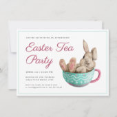 Invitation Charmant lapin de fête de Pâques dans un Tea Party (Devant)