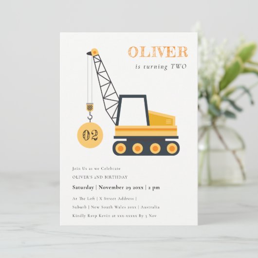 Invitation Charmant véhicule de grue de construction n'import (Debout devant)