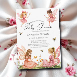 Invitation Charmante Baby shower de bois des Fées roses