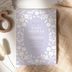 Invitation Charmante Fleurs Blanches Baby shower pastel viole