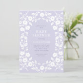 Invitation Charmante Fleurs Blanches Baby shower pastel viole (Debout devant)