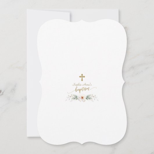 Invitation Charmante Fleurs Blanches Baptême Or Calligraphie (Dos)