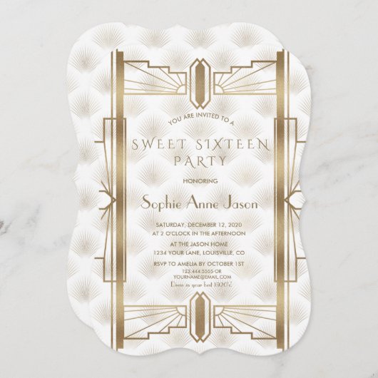 Invitation Charmante Gold Great Gatsby Art Déco années 1920 S (Devant / Derrière)