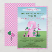 Invitation Charmante Golf Rose Girl 2e Anniversaire Par Tee (Devant / Derrière)