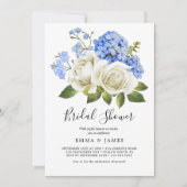 Invitation Charmante Hydrangea Bleue | Fête des mariées blanc (Devant)