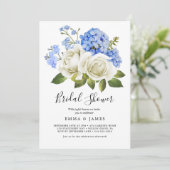 Invitation Charmante Hydrangea Bleue | Fête des mariées blanc (Debout devant)