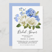 Invitation Charmante Hydrangea Bleue | Fête des mariées blanc (Devant / Derrière)