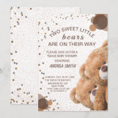 Invitation charmante pour bébé ours jumeaux (Devant / Derrière)