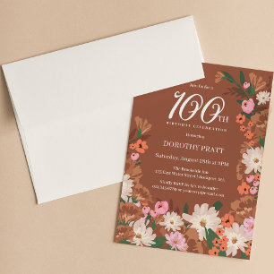Invitation Charmante Terracotta Automne Floral 100e anniversa