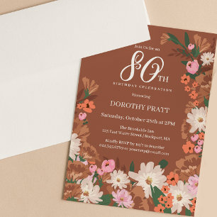 Invitation Charmante Terracotta Automne Floral 80e Anniversai
