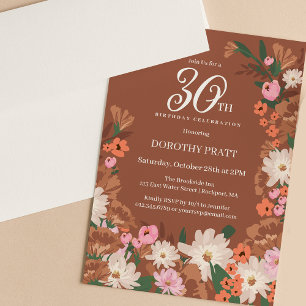 Invitation Charmante Terracotta Fall Floral 30e anniversaire