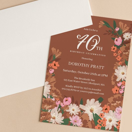 Invitation Charmante Terracotta Fall Floral 70e anniversaire