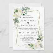 Invitation Charme Airy Greenery Fleurs blanches Mariage or (Devant)
