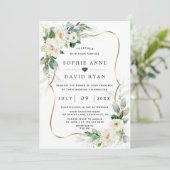 Invitation Charme Airy Greenery Fleurs blanches Mariage or (Debout devant)
