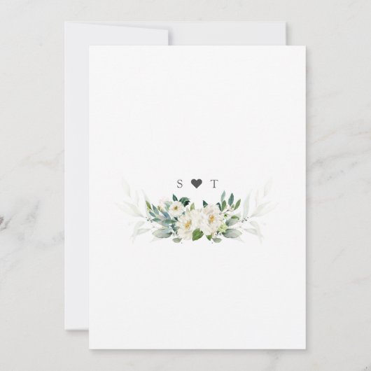 Invitation Charme Airy Greenery Fleurs blanches Mariage or (Dos)