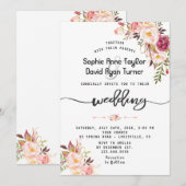 Invitation Charme Aquarelle rose pâle Mariage floral (Devant / Derrière)