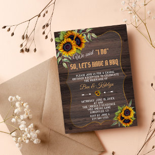 Invitation Charme Aquarelle Sunflower Bois Mariage I DO BBQ