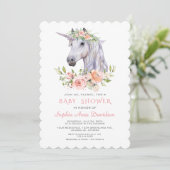 Invitation Charme Aquarelle Unicorne Rose Baby shower Floral (Debout devant)