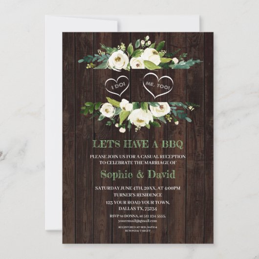 Invitation Charme Blanc Cadre Floral Grange I DO BBQ (Devant)