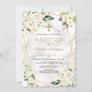 Invitation Charme Blanc Floral Espagnol Invitacion De Bautizo