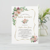 Invitation Charme Blush Champagne Floral Gold Bride Tea Party (Debout devant)