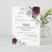 Invitation Charme botanique rose et prune 50e anniversaire (Debout devant)