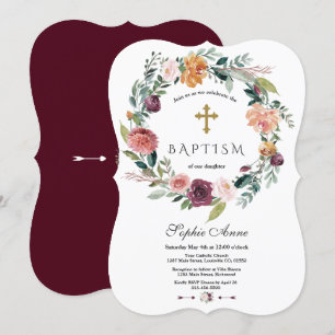 Invitation Charme Bourgogne Blush Ivory Floral Wreath Baptême