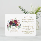 Invitation Charme Burgundy Blue Watercolor Mariage (Debout devant)