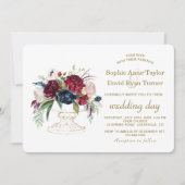 Invitation Charme Burgundy Blue Watercolor Mariage (Devant)