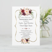 Invitation Charme Burgundy Blush Floral Fiançailles or (Debout devant)