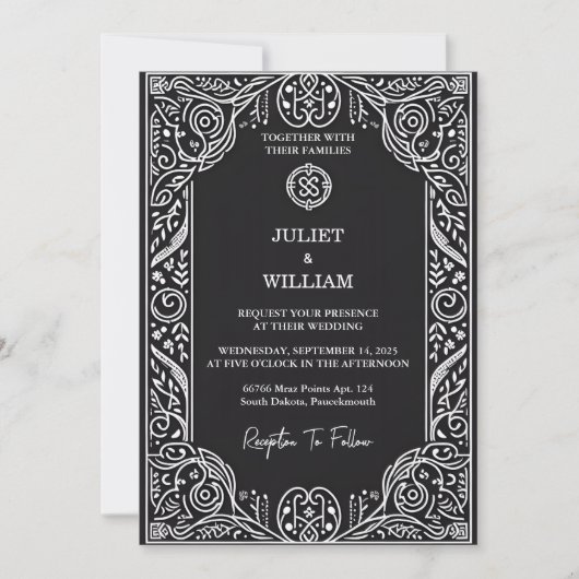 Invitation Charme Celtique Nordic Medieval Scroll Viking Mari (Devant)